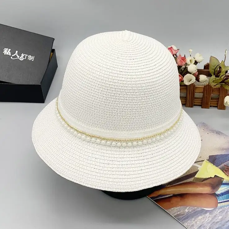 2021 summer hats beads decoration bucket hat women's hat cool nice hats for women sun hats for women popular paper straw hats