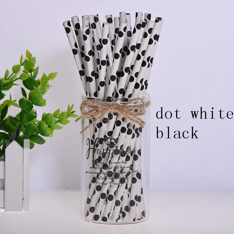 dot white black Черная Золотая бумажная соломинка для питья, топпер для торта, Свеча для детского душа, свадьба, Хэллоуин, вечеринка, день рождения, Рождество, декоративные принадлежности - Цвет: dot white black