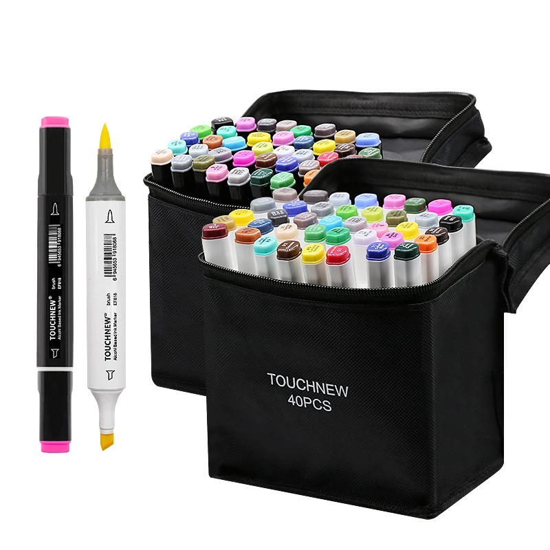 

Перманентные Маркеры TOUCHNEW 30/40/48/60/80 цветов, набор профессиональных маркеров для рисования с чернилами на спиртовой основе, с двумя наконечни...