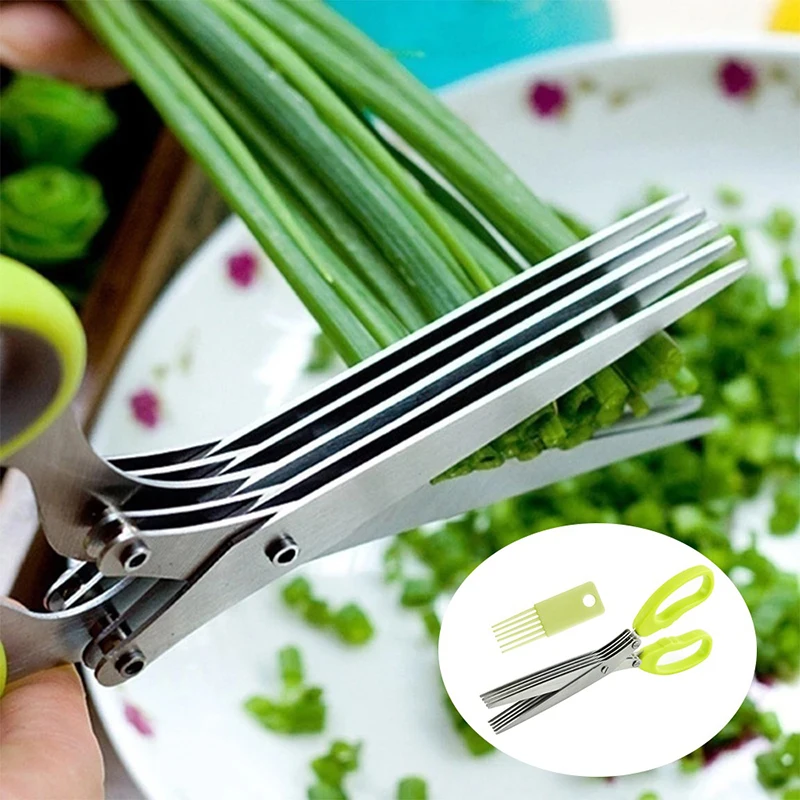 

Multifunctional 5 Layers Stainless Steel Chopped Green Onion Scissors Kitchen Herb Laver Spices Cut Cook Tool Vegetable Cutter