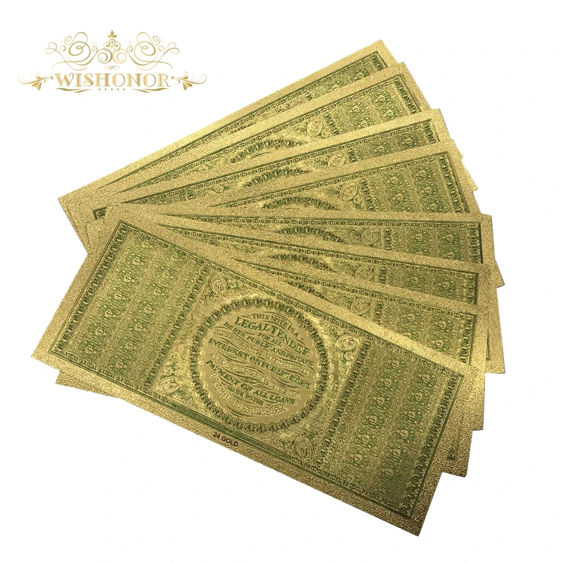 

10pcs/lot 24K Pure USA Colorful Gold Banknote Rare 1863 Edition America 100 Dollars Gold Plated Banknote for Souvenirs