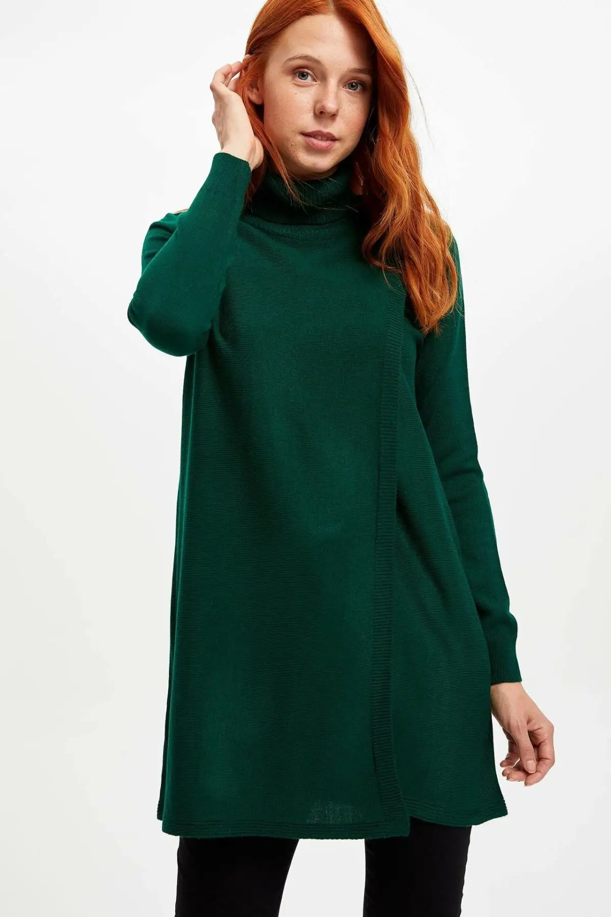 DeFacto Женский Осенний вязаный Топ с длинным рукавом черный чистый цвет высокий