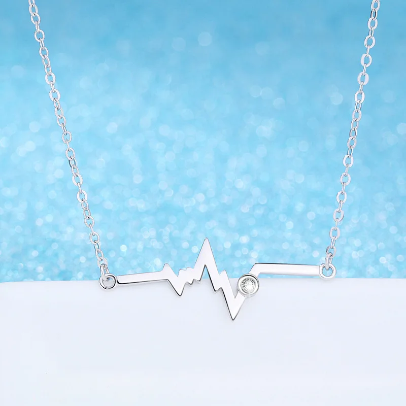

Fashion Heartbeat Pendant Necklace Silver Plated Zircon Necklace Simple Sweet Chain Women's Engagement Wedding Jewelry