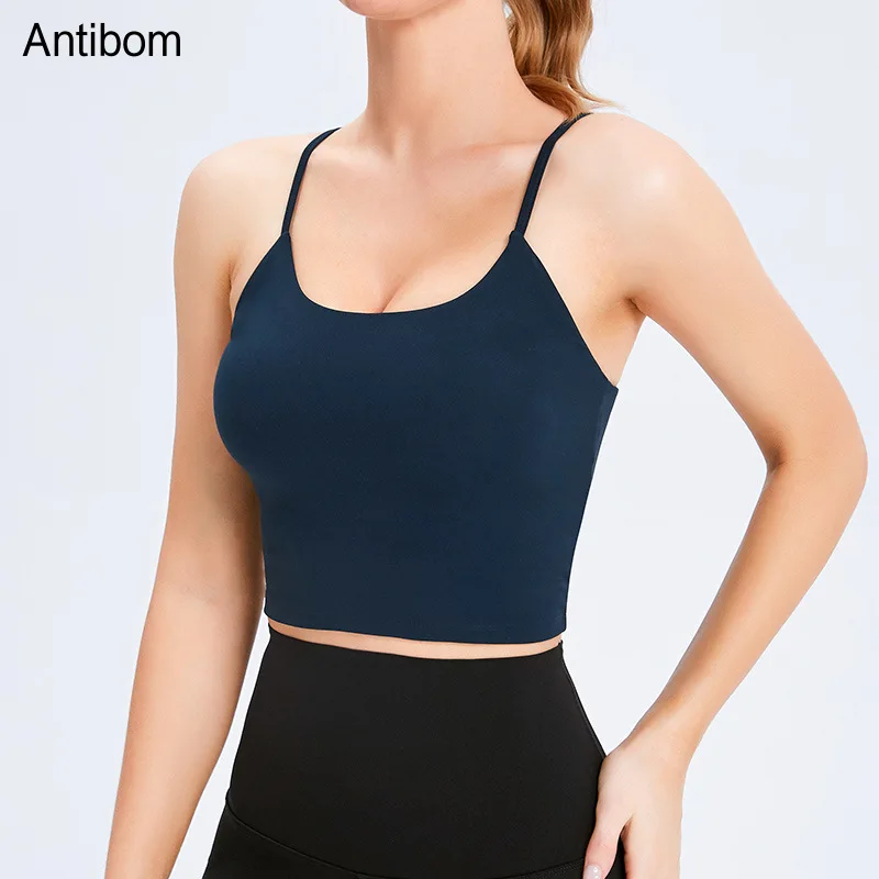 

Antibom Yoga Crop Top Women Fitness Sport Vest Workout Gym Underwear with Pad Strapy Bra Stretchy Breathable Summer Activewear