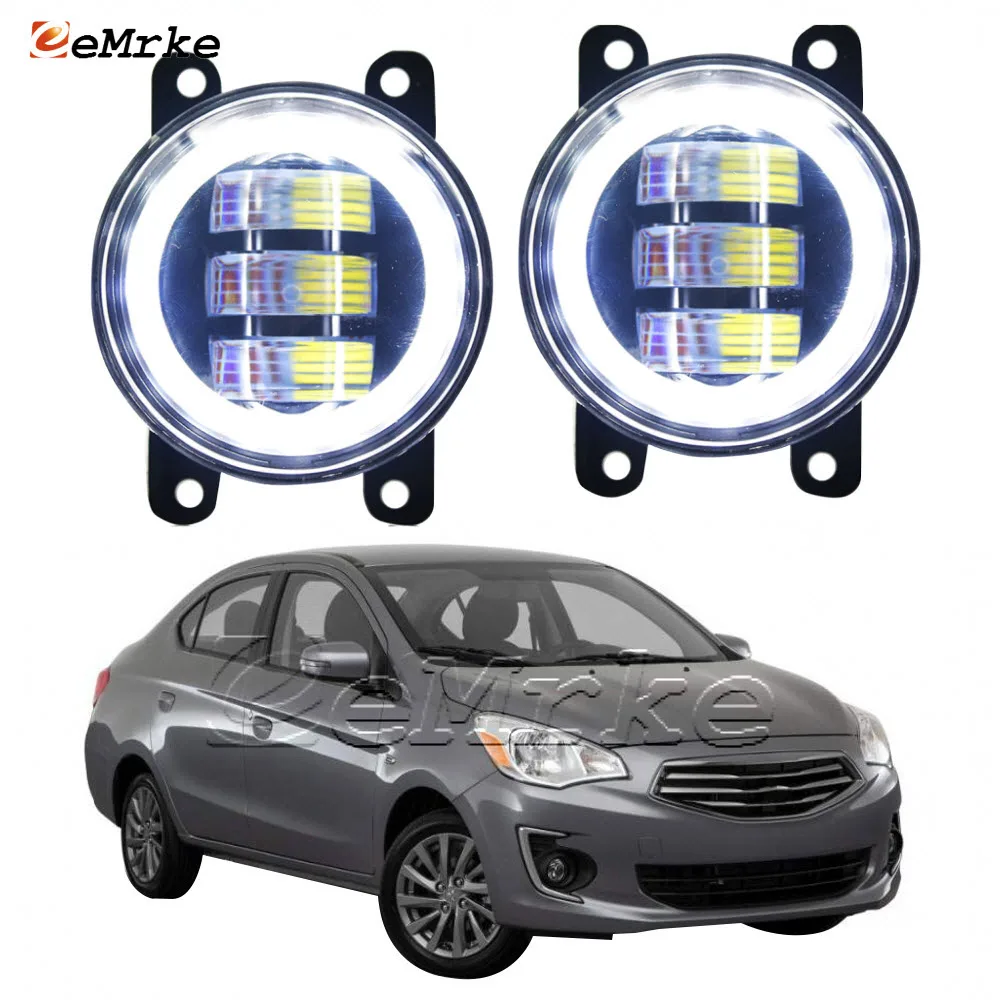 2-Pcs Led DRL Angel Eyes for Mitsubishi Attrage Mirage G4 Saloon 2014-2019 Fog Lights Assembly Head Lamp with Lens Signal Lights