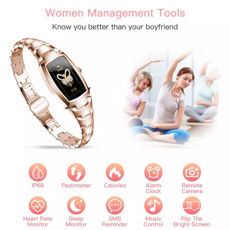 

LIGE2021 new luxury ladies smart watch IP68 waterproof heart rate monitor sleep menstruation reminder fitness watch for Xiaomi