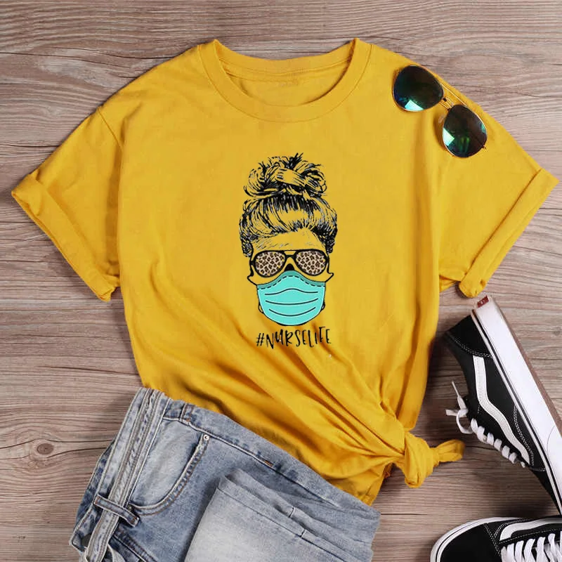 Цветной череп маска на лицо Медсестра Жизнь футболка готический панк Модные 100%