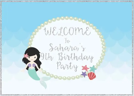 

Пользовательский Русалка Принцесса Рыба Морской мир день рождения ребенка фотография Фон фотографии качественный винил