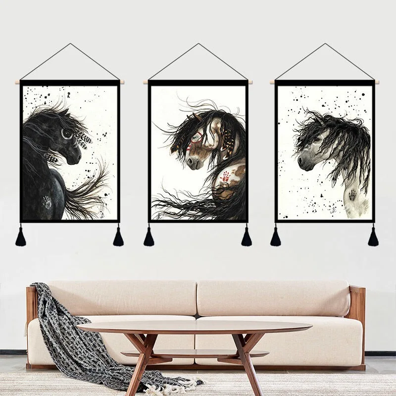 

Modern 3D Horse Scroll Decorative Hanging Painting Home Decor Living Room Wall Art Canvas Posters Teen Bedroom Wall Paintings