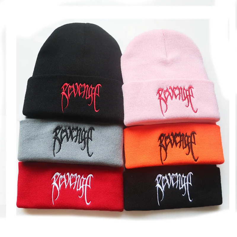 

Revenge Embroidered Beanie Hat Couples Winter Warm Skullies Beanies Cap Street Fashion Women Men Hiphop Wool Knitted Bonnet Hats