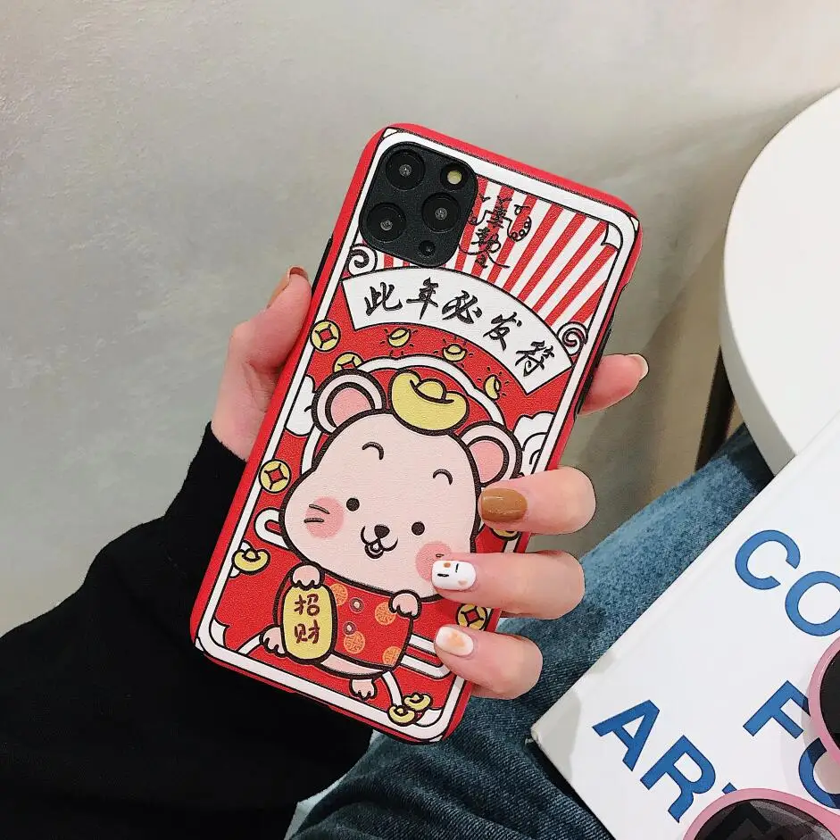 Милый 3D рельефный чехол с изображением из мультфильма Lucky Cat, богатая свинья, мышь, чехол для телефона для iphone 11 Pro xs max XR X 10 8 7 6 6S Plus, мягкая задняя крышка - Цвет: xinnian