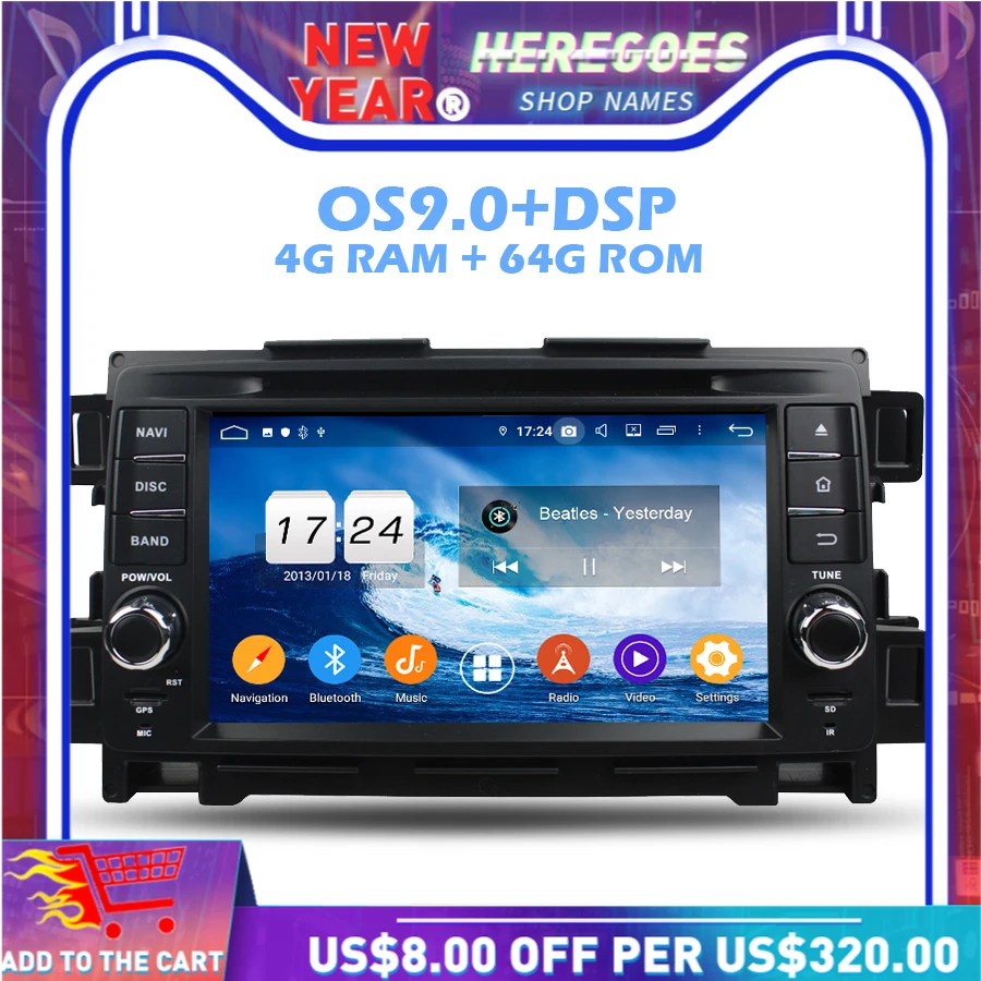 DSP ips Android 9 0 4 Гб + 64 ГБ 8 ядерный автомобильный dvd плеер gps карта радио Wifi Bluetooth 2 Din для