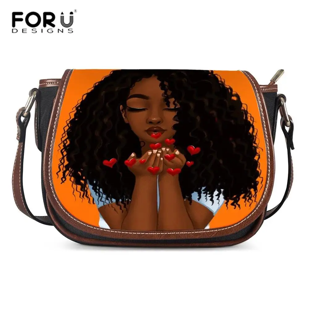 Наплечные сумки FORUDESIGNS Singer для женщин черные мессенджеры африканских девушек
