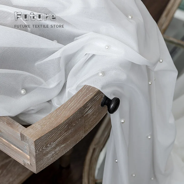 

Modern Light Luxury Nail Bead Series White Gauze Curtain Bay Window Bedroom Balcony Light Impermeable Milk Silk Pearl Curtain