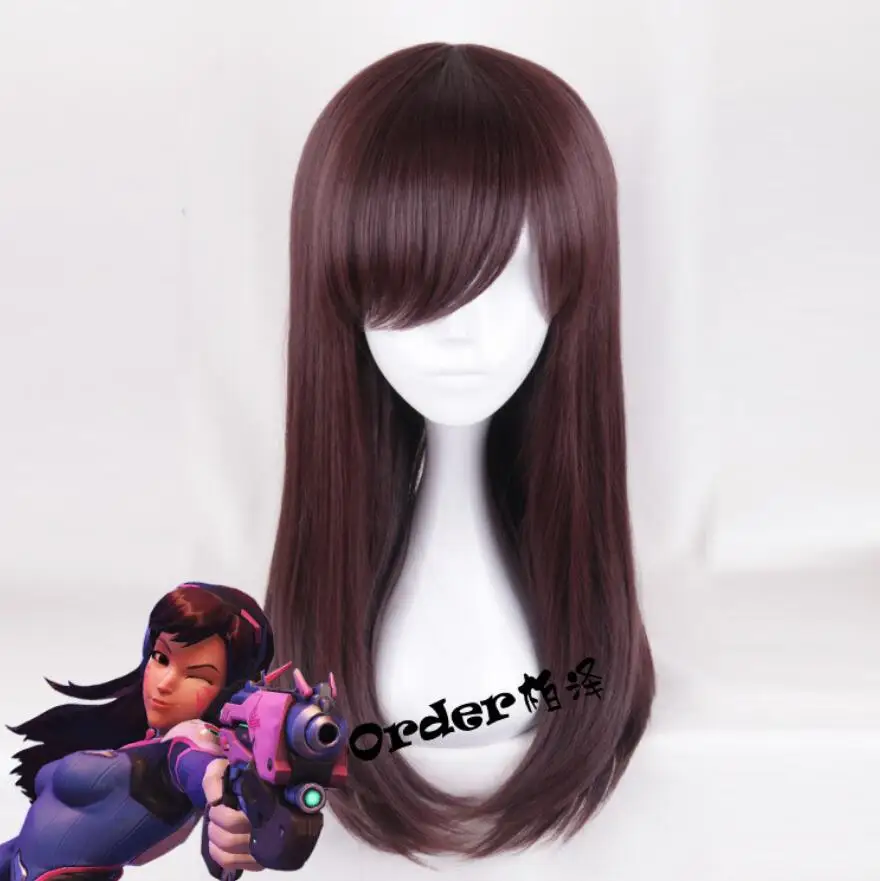 OW DVA D. VA Copslay костюм коричневый цвет Hana Song парик косплей длинный женский 65 см