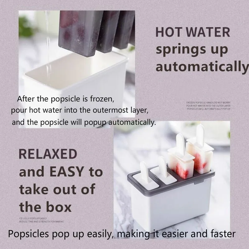 

4 Grid DIY Popsicle Classic Ice Cream Mold Tray Frozen Ice Cube Lolly Mould Kitchen Ice Cream Cooking Tools Popsicle Molds