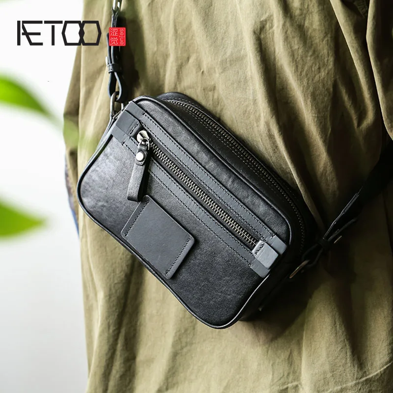 AETOO Men's messenger bag, leather fashion trendy shoulder bag, leather small square bag
