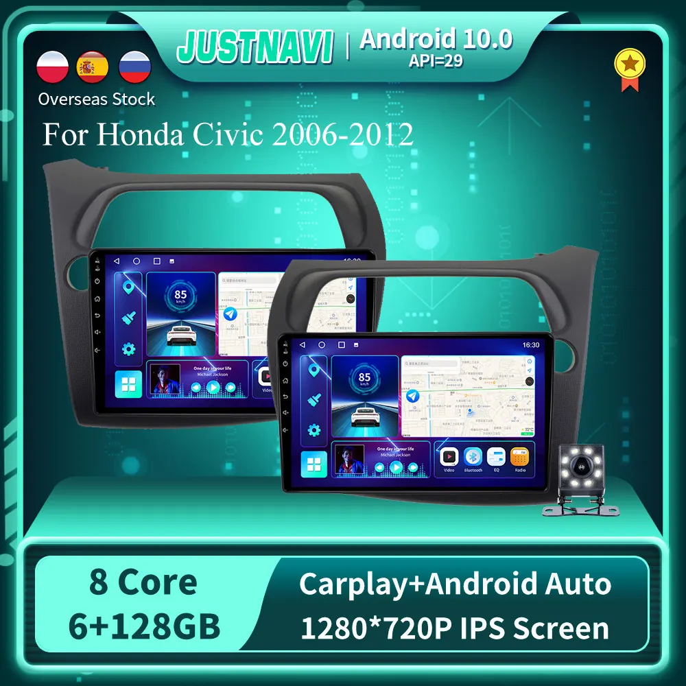 1280*720 IPS Android 10.0 GPS Car Radio Multimedia Player For Honda Civic LHD RHD 2006 - 2012 DSP Carplay Stereo No 2 din DVD 9