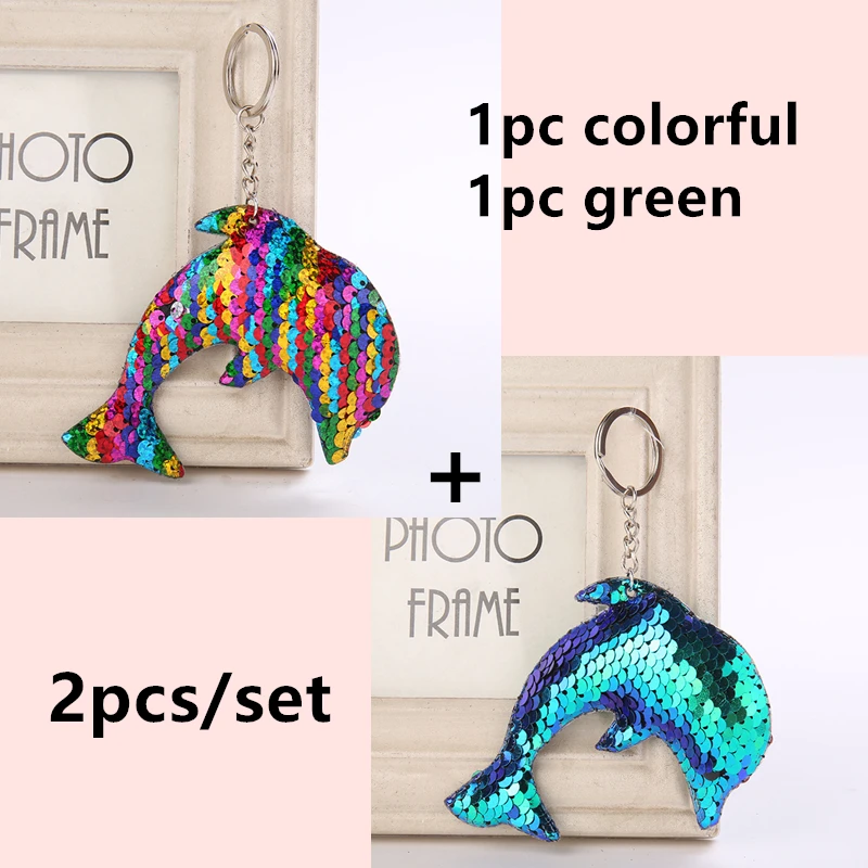 2pcs set 1 Милый Блестящий блестящий брелок в форме дельфина для девочек, подвеска в виде медведя, подарок на день рождения, Рождество, детская игрушка, сумка, украшение для автомобиля - Цвет: 2pcs set 1