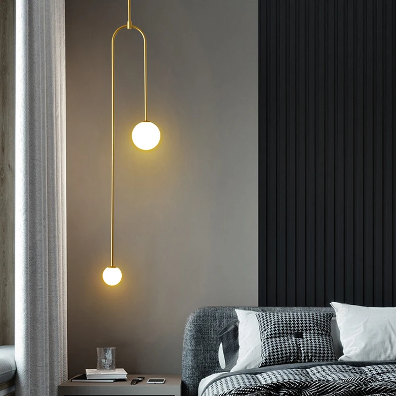 Nordic minimalist bedroom bedside chandelier creative personality restaurant bar background wall geometric line lamp