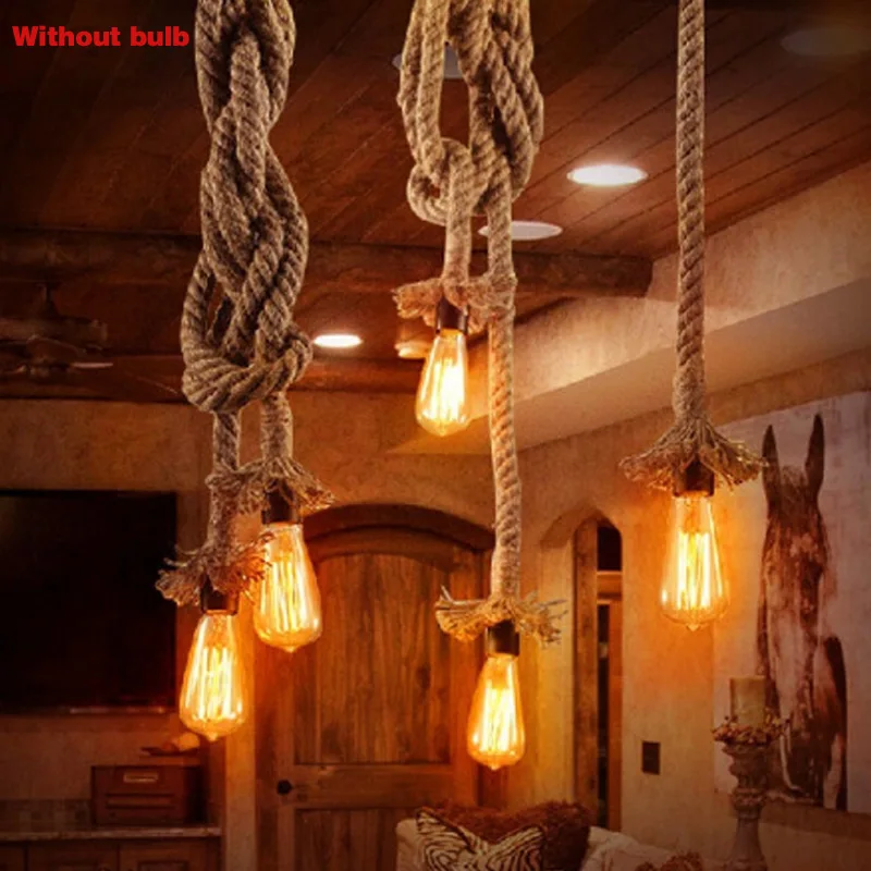 

Single Heads Rope Pendant Lights Lamp Vintage Style Restaurant Bar Rope Light BOU Lamp Bases