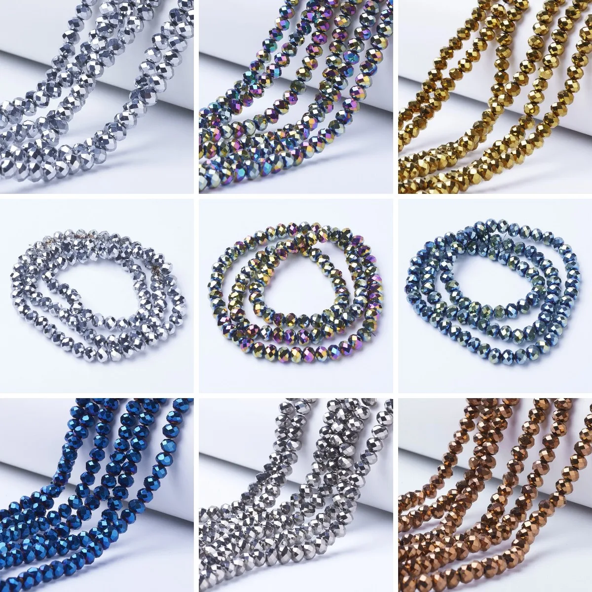 

10 Strands 6mm Faceted Cut Round Ball Plated AB Crystal Glass Beads Loose Bead Rondelle For Bracelet Necklace DIY Jewelry Making