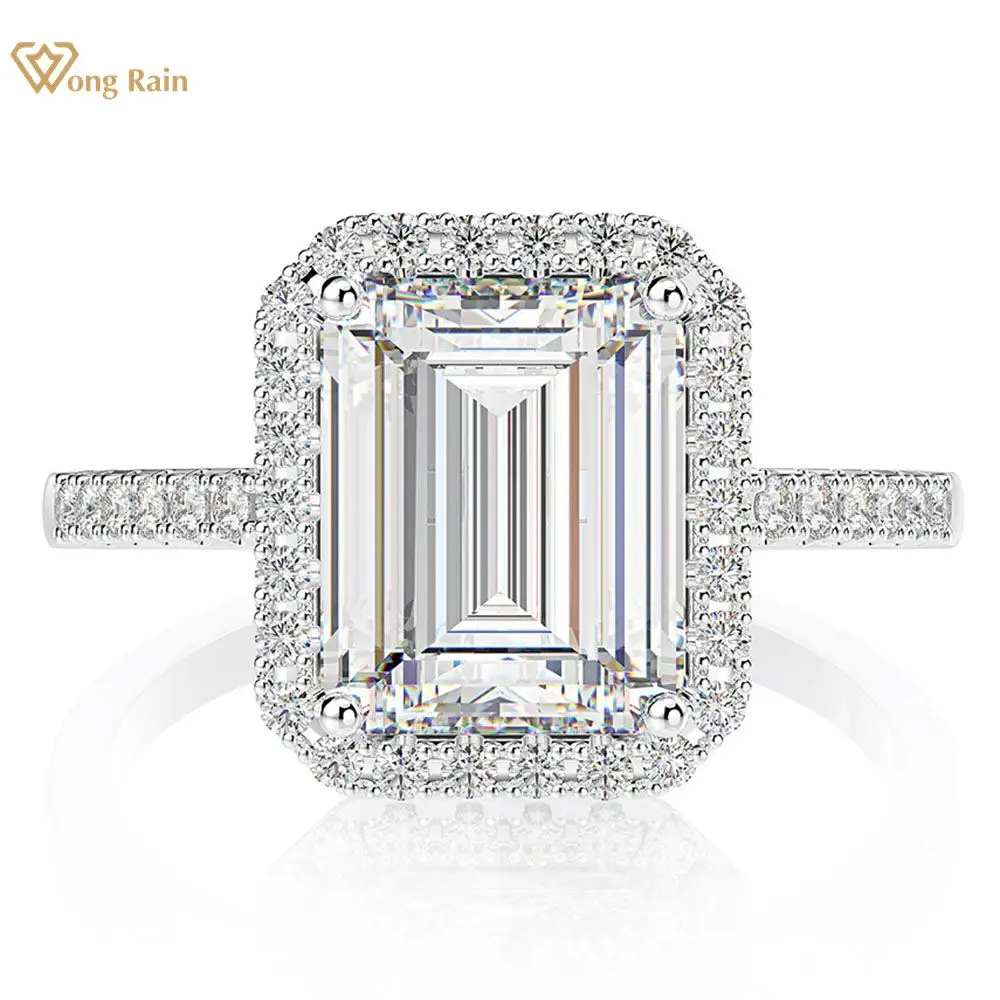 

Wong Rain 925 Sterling Silver Emerald Cut Created Moissanite Gemstone Engagement Wedding Diamonds Ring Fine Jewelry Wholesale