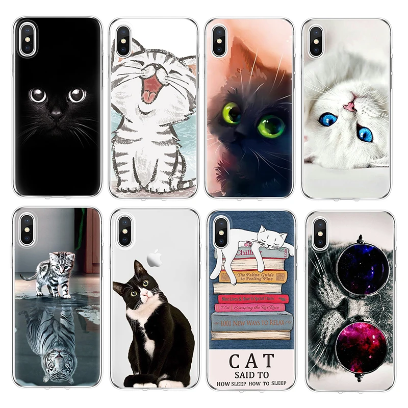 Милый черно-белый чехол с кошкой для iphone 5 5S SE 6 6S 7 8 Plus X XR Xs Max Fundas задней крышки |