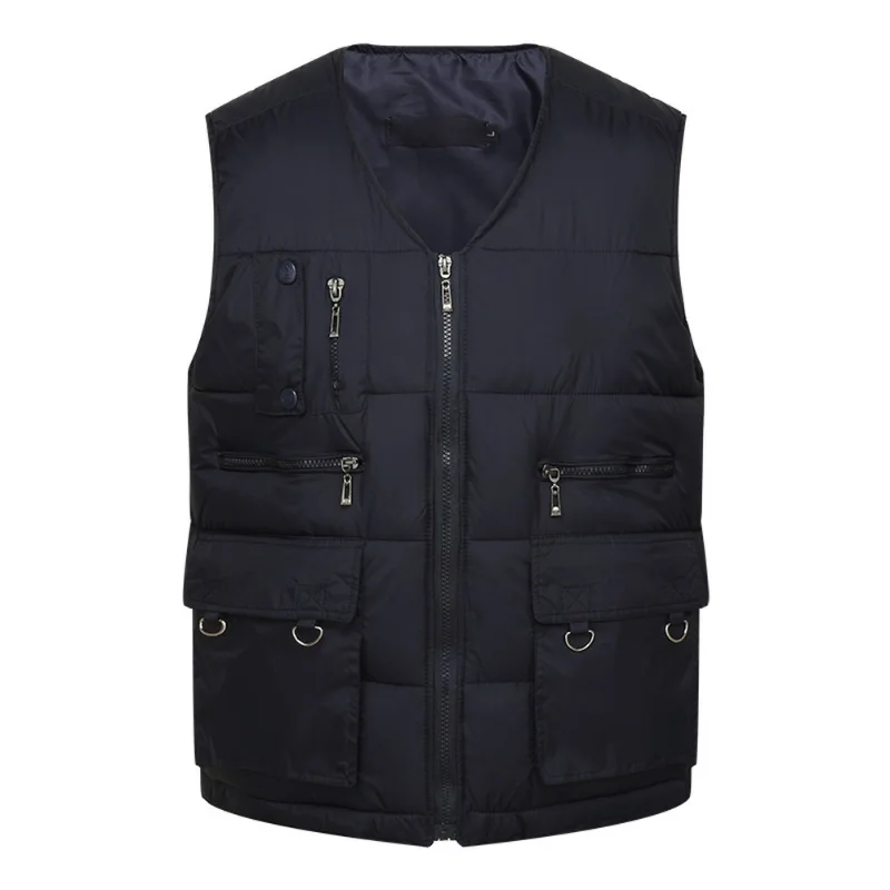 

Winter Men Cotton Warm Vest Waistcoat Male Sleeveless Jacket With Many Pockets Vest Casual Baggy Zipper For Man Plus Size CYL48