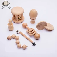 7pcset baby montessori toys wooden rattle toy for children early educational toys music cognition teaching game newborn gifts
