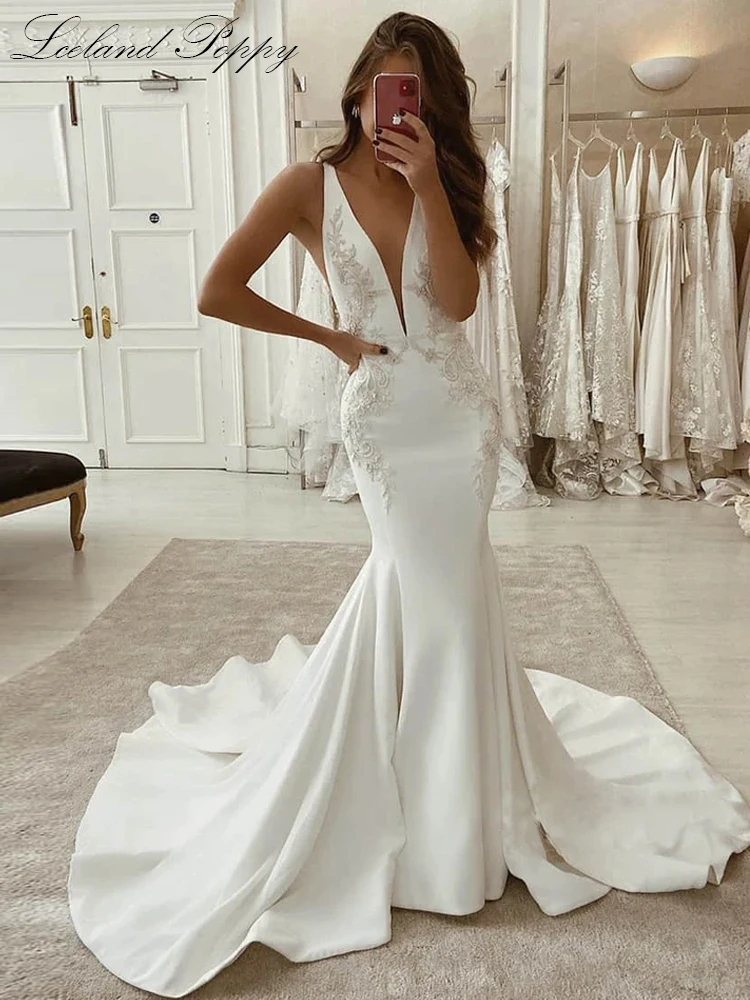 Женское свадебное платье Русалка Lceland без рукавов с V образным вырезом и открытой