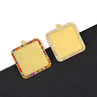 30pcs square pendant base rhinestone diamond bezel 25mm blank tray charms for diy jewelry making women necklaces accessories