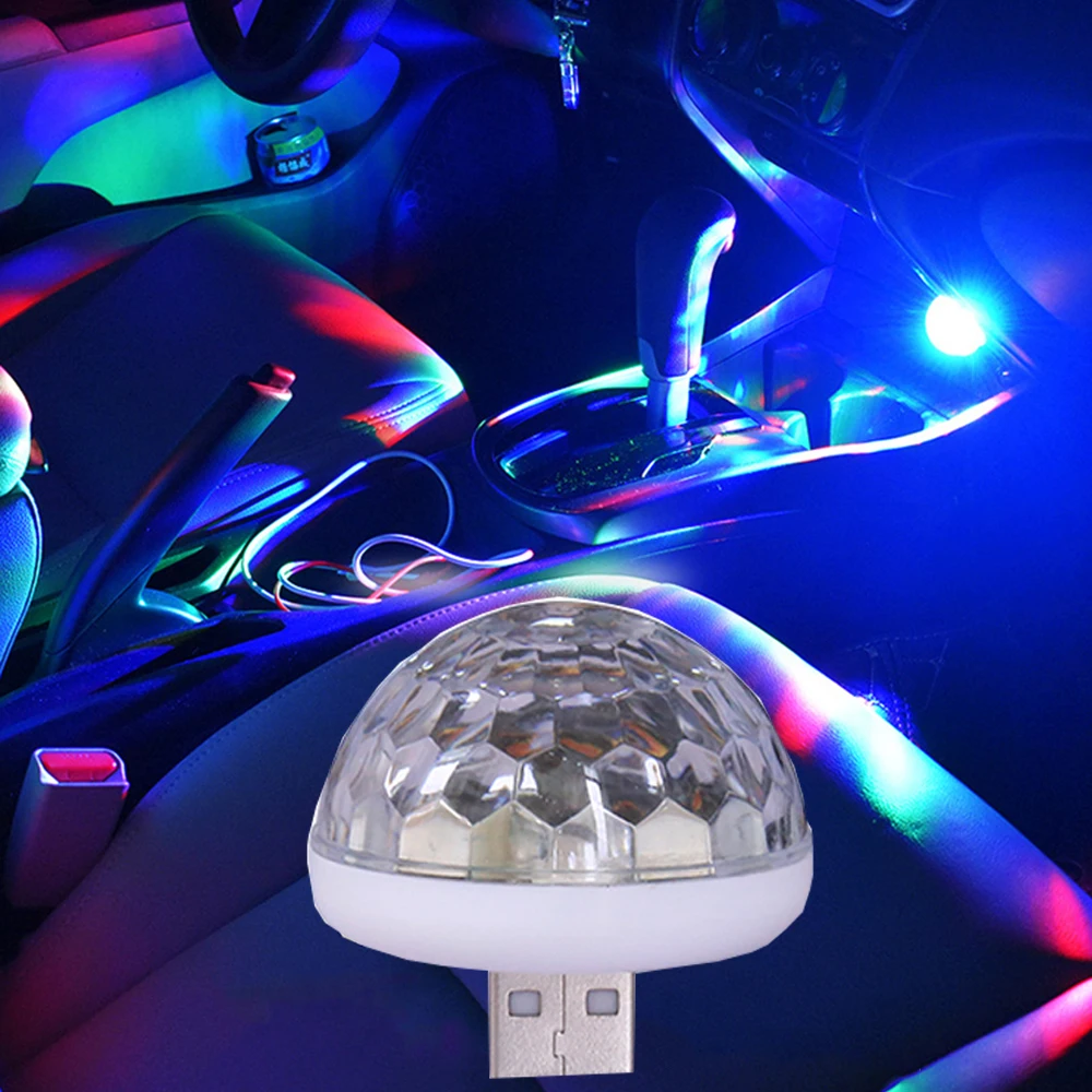 USB светодиодный светильник RGB для автомобиля с цветным звуковым управлением