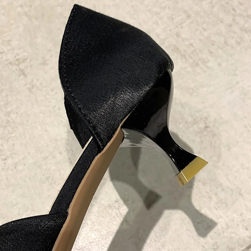 

Spring and summer 2021 new thin heeled sandals high heeled shoes silk satin square button hollow single shoes women's shoes