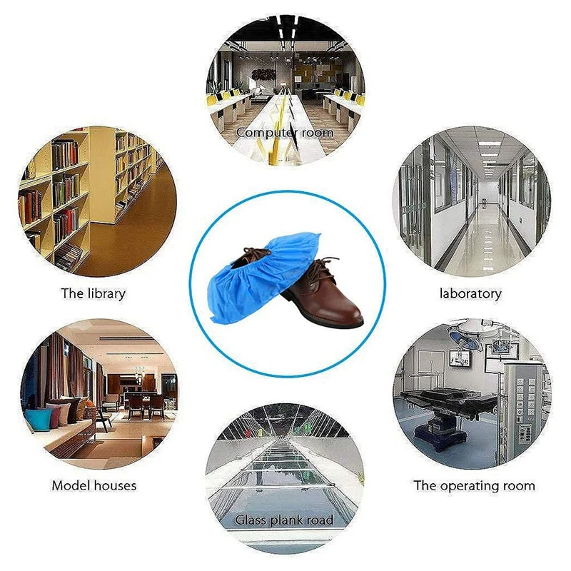 

200Pcs Disposable Thickened Non-Woven Shoes Cover Overshoes , Blue