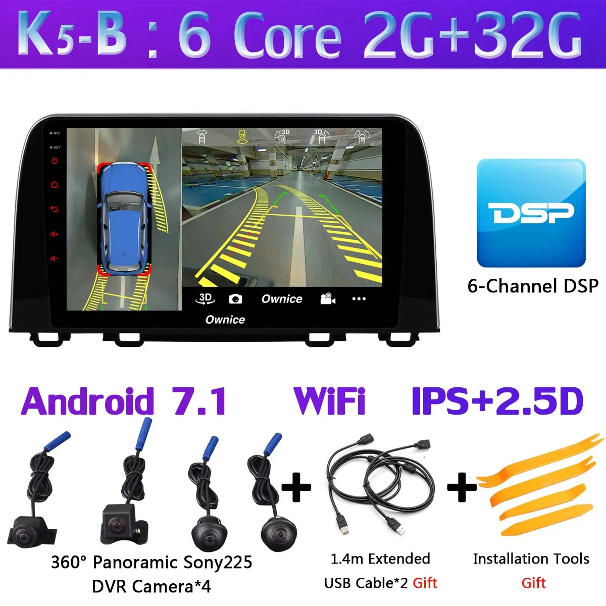 K5-B 360°4×DVR камера 1 Din камера Android 9,0 4G+ 64G SPDIF DSP CarPlay Автомобильный мультимедийный gps радио плеер для Honda CR-V CRV - Цвет: K5-B