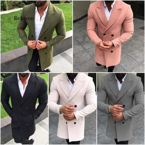 Зимний модный кардиган мужское шерстяное пальто ветровка теплые длинные с
