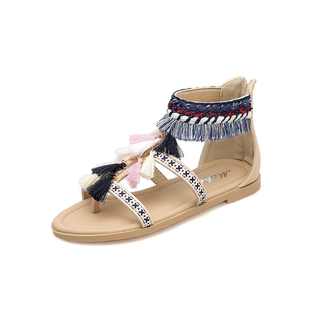Богемский этнический стиль женские летние сандалии ручной работы с кисточками и