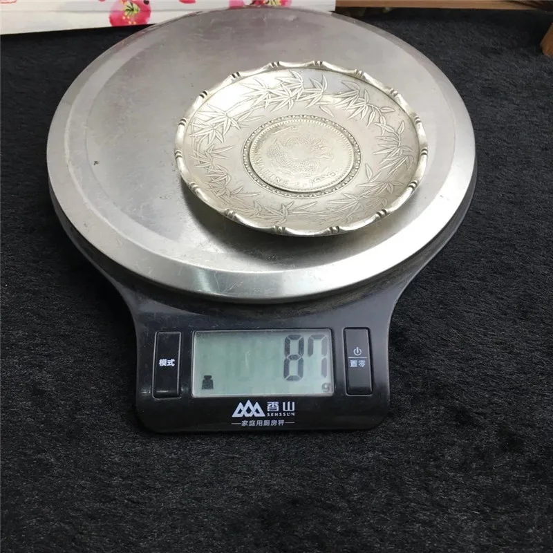 

Early collection of copper brush wash bamboo pattern inlaid with silver brush wash saucer