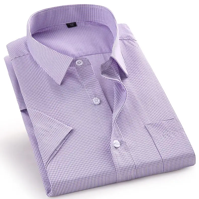 

High Quality Short Sleeve Men's Dress Casual Plaid Shirt Male Regular Fit Blue Purple 4XL 5XL 6XL 7XL 8XL Plus Size Shirts