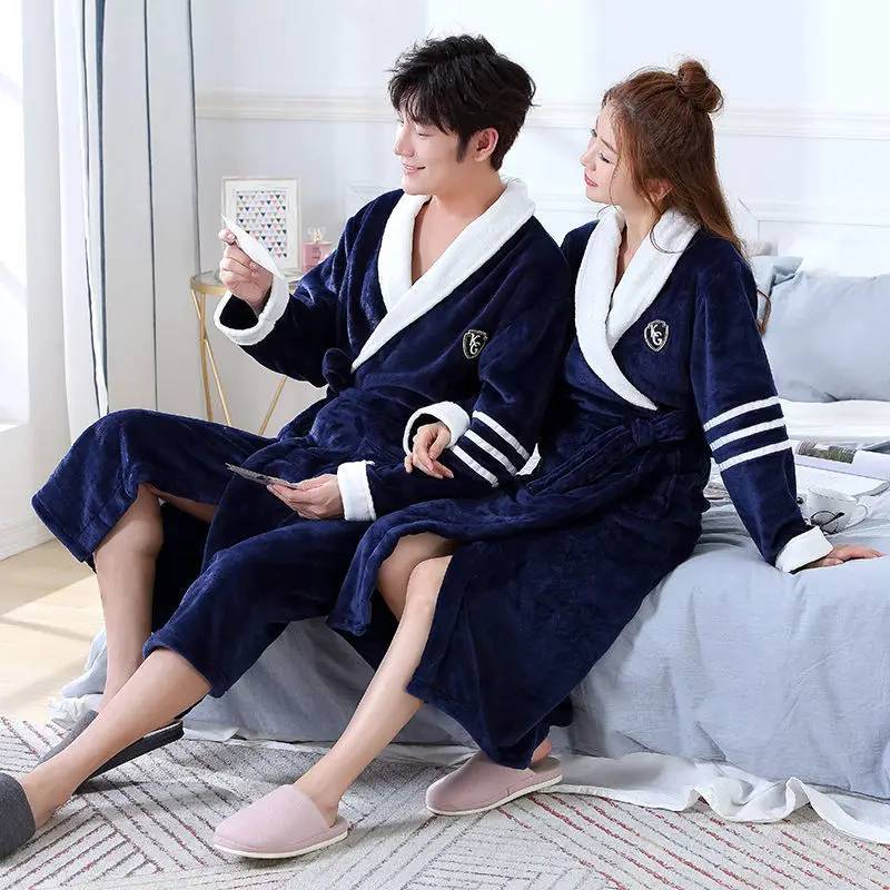 Couple Facecloth New Robe Autumn and Winter Bathrobe Bathrobe Female Warm Indoor Loungewear Men and Women Coral Velvet Pajamas