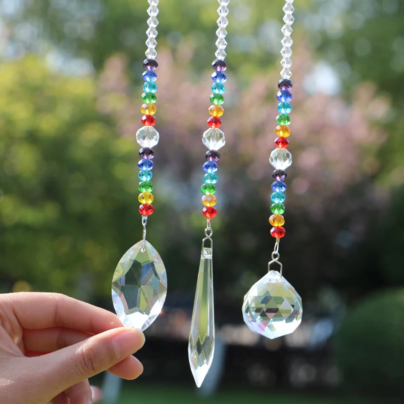 

3pcs/lot 38/76/20mm Chakra Crystal Prisms Garden Suncatcher Rainbow Maker Hanging Ornament Home Wedding Decor Accessories