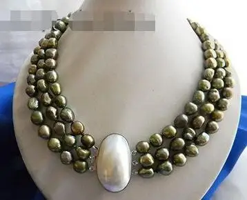 

good >> 3strands 18'' 10mm Green Baroque Freshwater Pearl Necklace hi