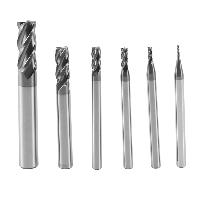 

6Pcs 4 Flutes End Mills Set for Steels Square CNC Carbide Milling Cutter Spiral Router Bits Dia(1 2 3 4 6 8mm)