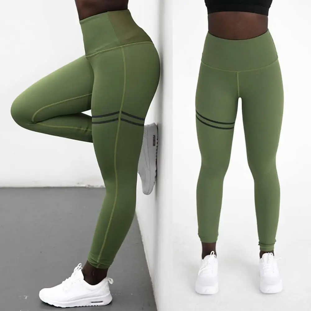 

Women Striped Tummy Control Slim Sports Leggings High Waist Tights Yoga Pants