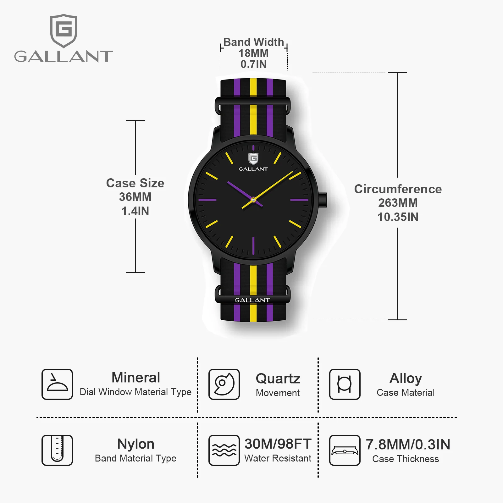 Часы женские кварцевые с нейлоновым ремешком водонепроницаемые фиолетовые