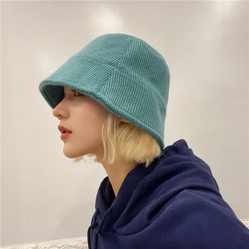 Knitted Bucket Hat Woman and Man Warm Winter Spring Autumn Easy to Match Soft Fashion High-quality Lake Blue Black Beige