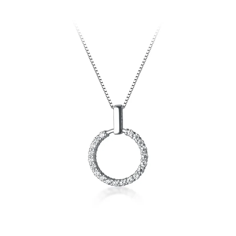 

Ginin 925 Sterling Silver Necklace for Women Korean Style Full Shiny Zircon Hollow Circle Pendant Clavicle Chain Wedding Jewelry