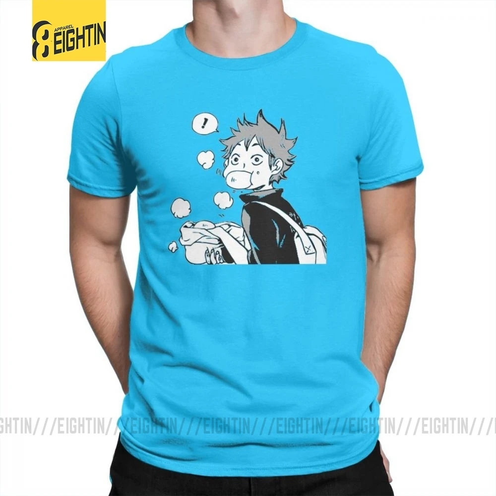 Футболки Haikyuu Хината едят сенпай свиные булочки большой размер короткий рукав комиксы футболки Одежда мужская хлопок футболка большой - Цвет: Medium Blue