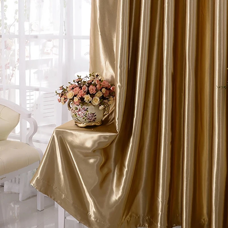Cortinas semiopacas doradas de lujo para sala de estar, forro de tela dorada para ventana, pantalla * VT